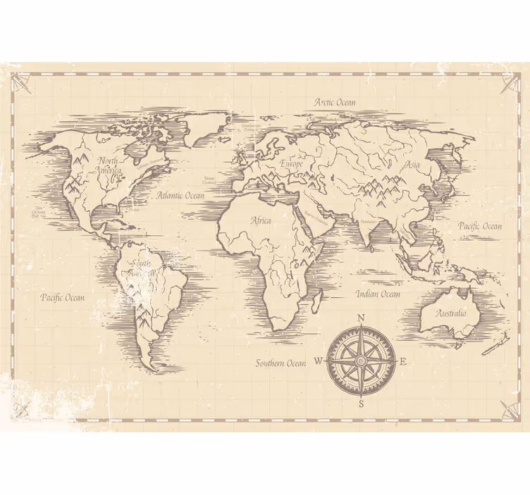 Tapisserie murale bureau vintage carte du monde  - TenStickers