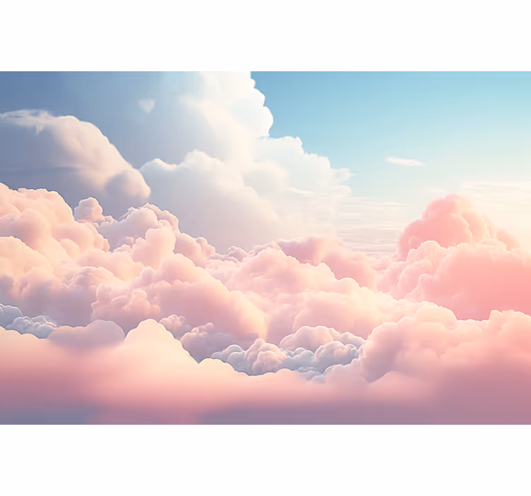 Tapisserie murale enfant paysage nuages roses - TenStickers