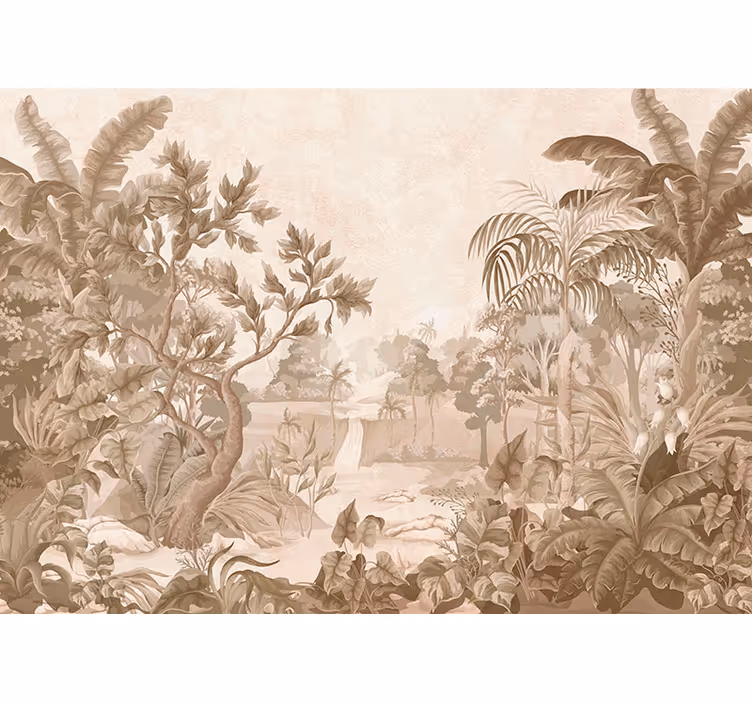 Papier peint panoramique beige jungle tropicale - TenStickers