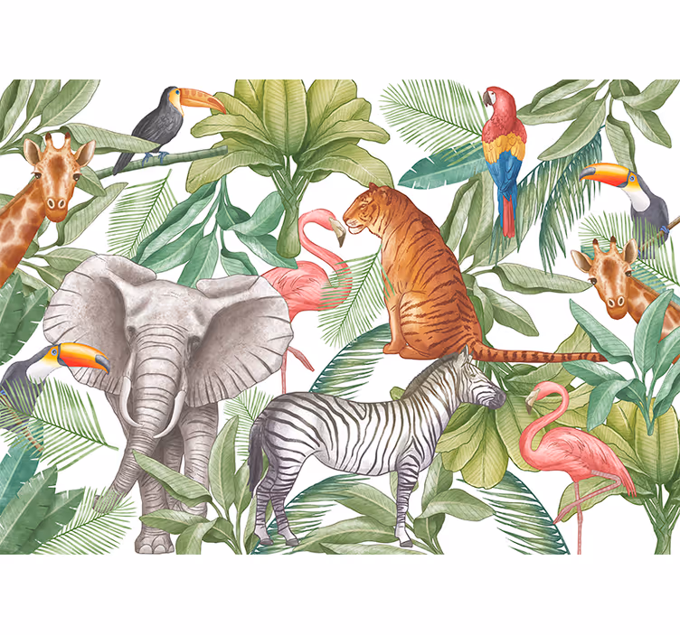 Tapisserie jungle motif d'animaux aquarelle - TenStickers