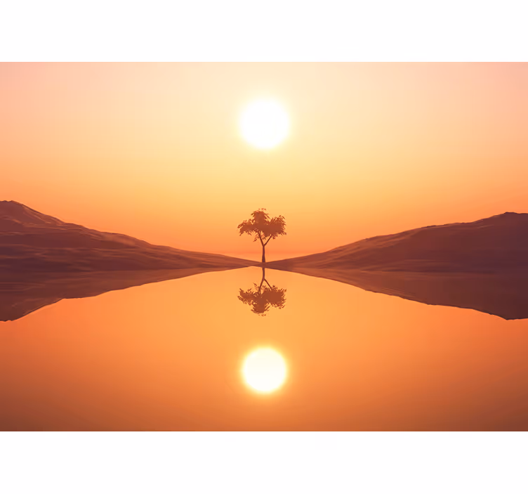 Tapisserie paysage lever de soleil serein sur le lac - TenStickers