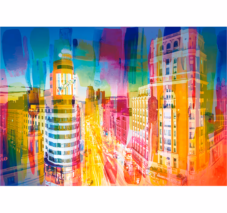 Tapisserie madrid paysage de rue chromatique urbain - TenStickers