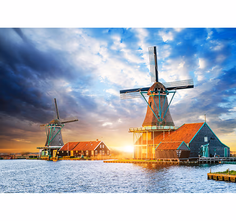 Tapisserie amsterdam moulin à vent au coucher de soleil - TenStickers