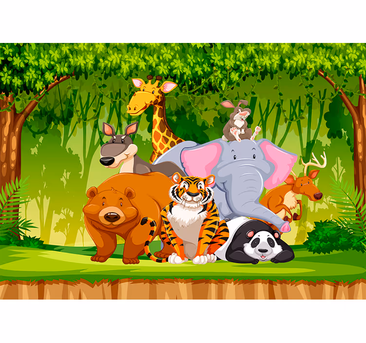 Tapisserie chambre enfant jungle animée - TenStickers
