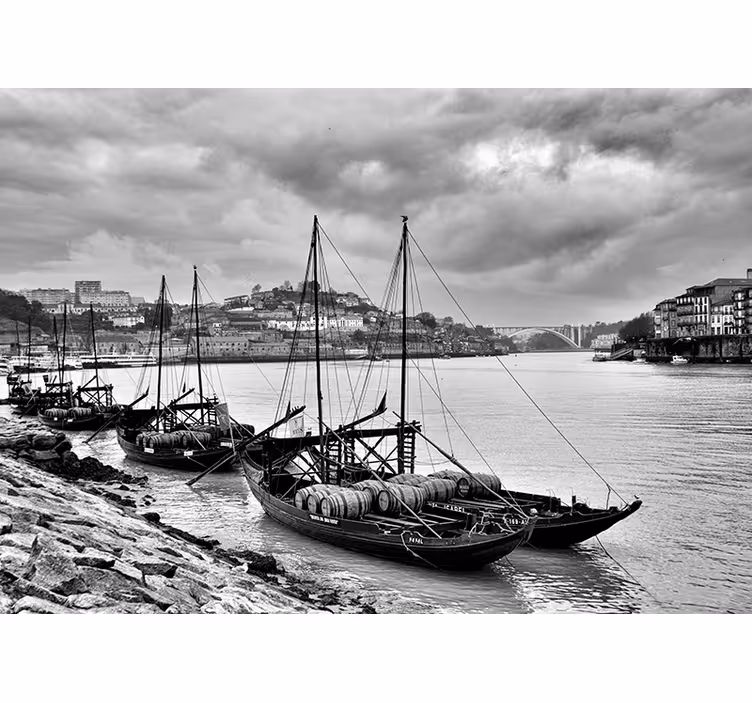 Tapisserie villes et pays Porto noir et blanc - TenStickers