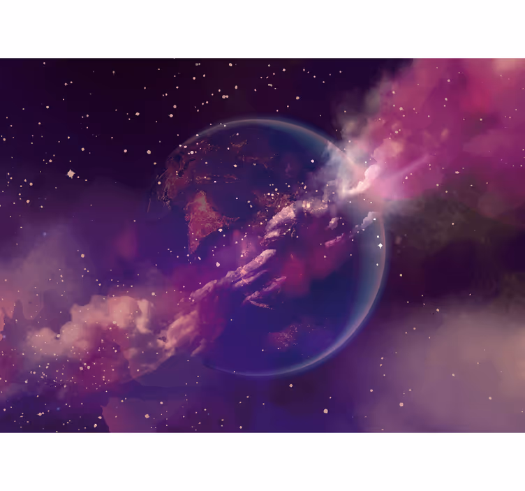 Papier peint paysage Terre sur l'espace rose - TenStickers
