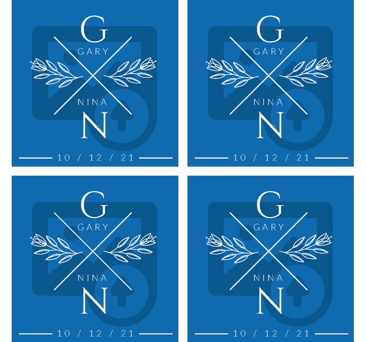 Dessous de verre mariage initiales de couple personnalisées - TenStickers