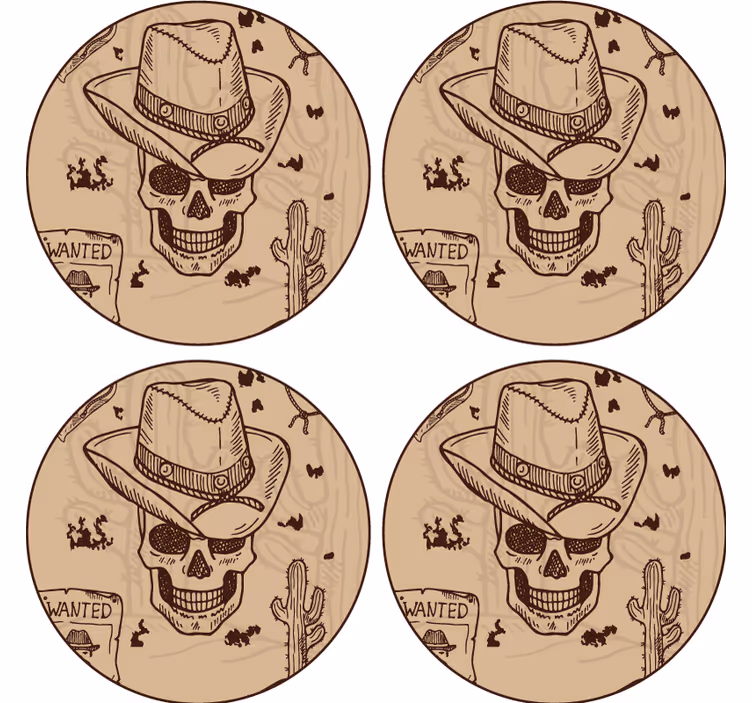 Dessous de verre geek tête de mort avec chapeau de cowboy - TenStickers