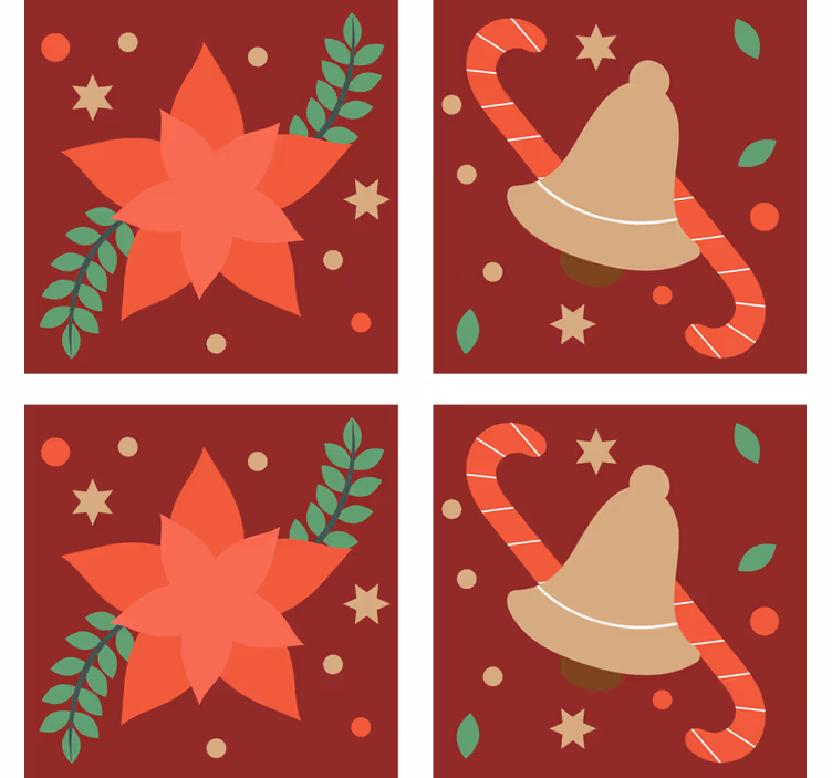 Dessous de verre noël motif poinsettia et cloche - TenStickers