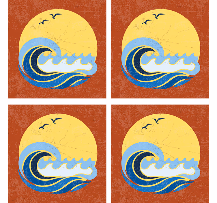 Dessous de verre geek design vagues au coucher de soleil - TenStickers