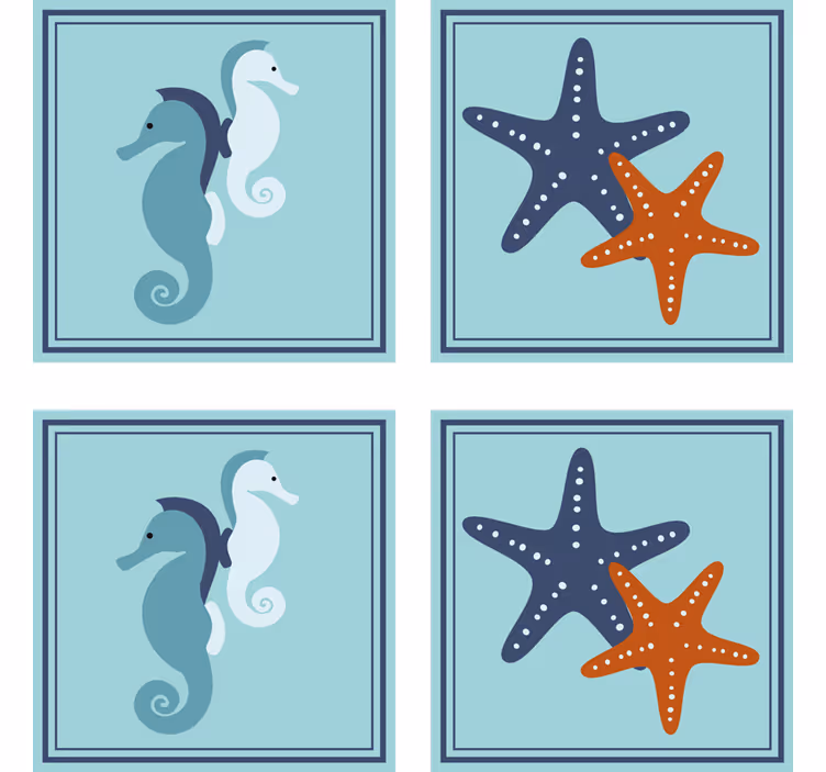 Dessous de verre vintage motifs hippocampe et étoile de mer - TenStickers