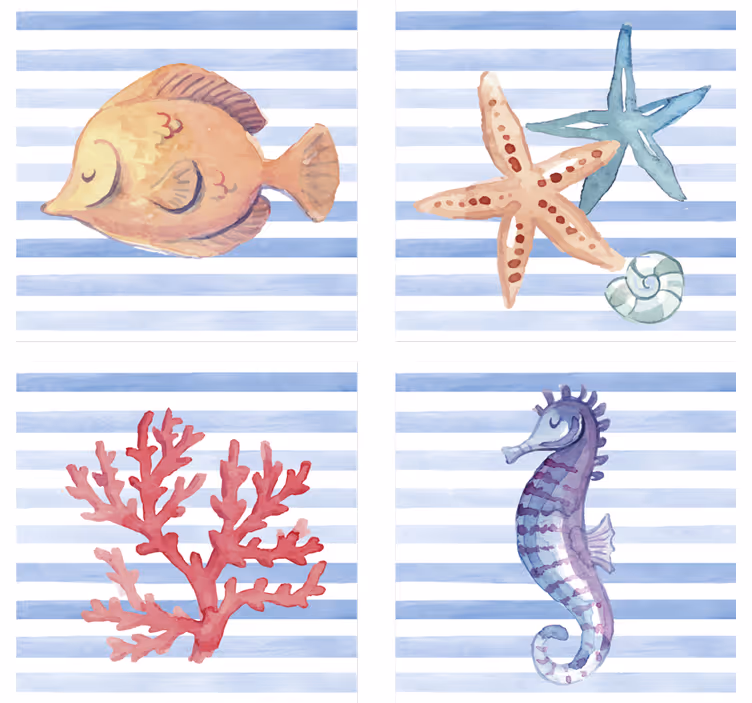 Dessous de verre carreaux créatures marines artwork - TenStickers