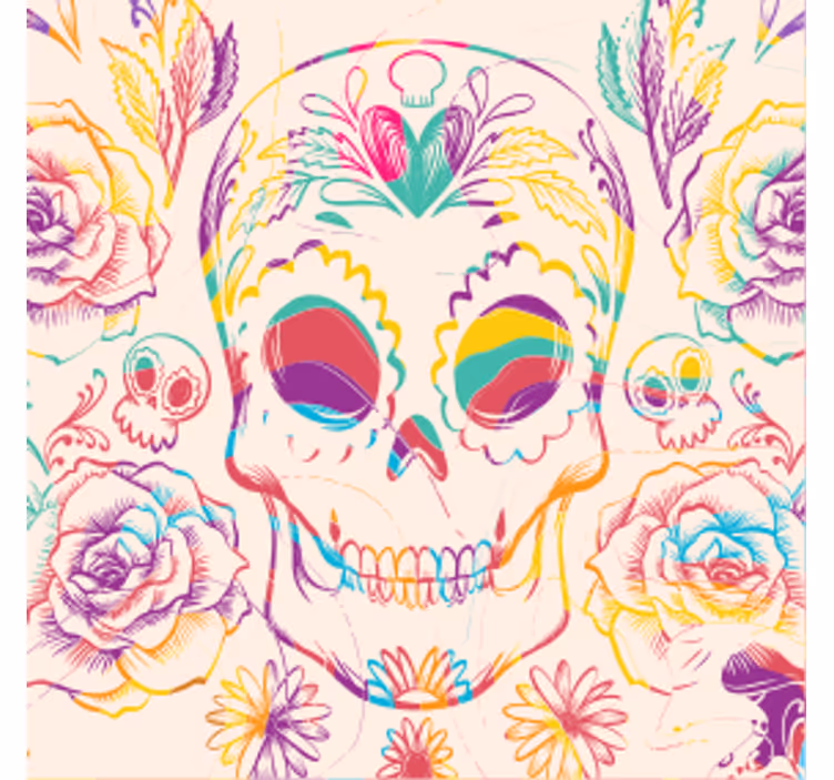 Dessous de verre halloween crâne floral coloré - TenStickers