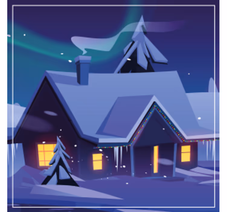 Dessous de verre noël cabane enneigée avec lumières - TenStickers