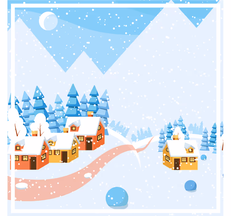Dessous de verre noël scène de village enneigé - TenStickers