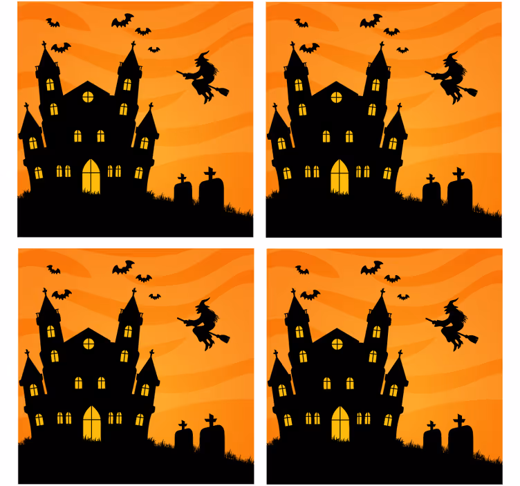 Dessous de verre halloween silhouette de maison hantée - TenStickers