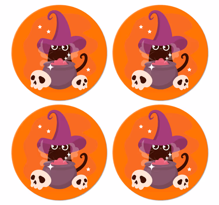 Dessous de verre chat avec chapeau de sorcière - TenStickers