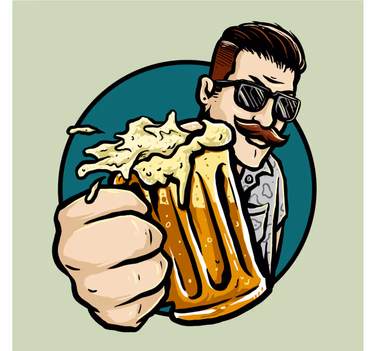 Dessous de verre bière homme moustachu tenant une chope - TenStickers