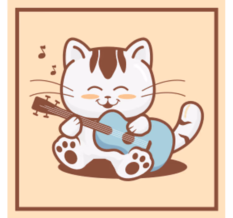 Dessous de verre geek chat joueur avec guitare - TenStickers