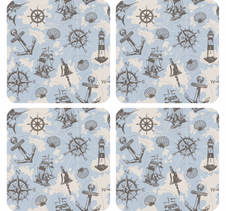 Dessous de verre vintage boussole nautique et phares - TenStickers