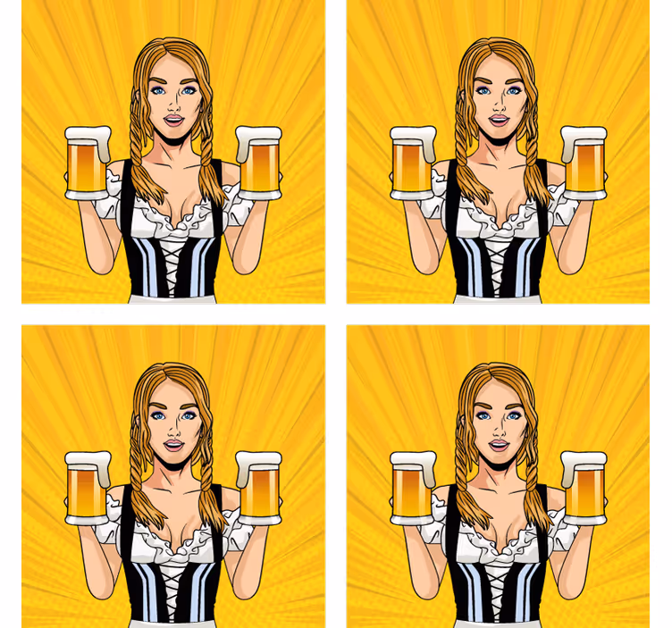 Dessous de verre bière femme joyeuse avec des bières - TenStickers