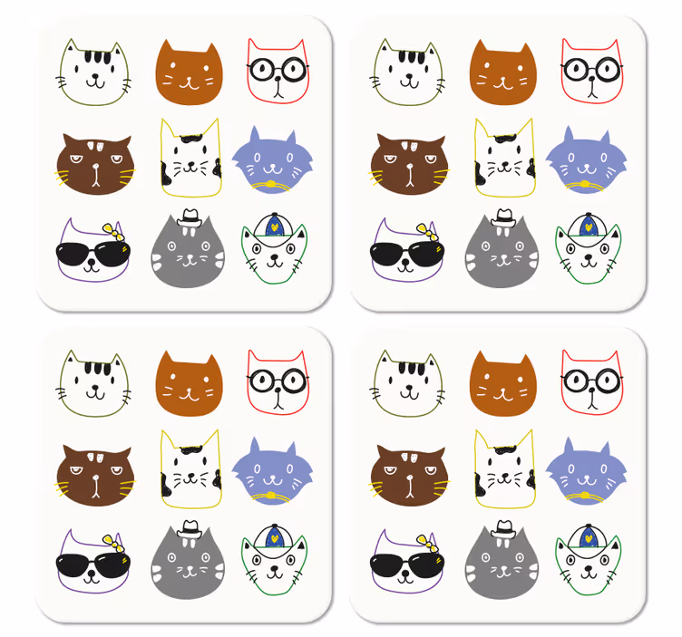 Dessous de verre bizarre Chats drôles colorés mignons - TenStickers