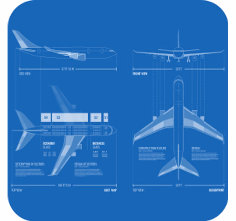 Dessous de verre geek design blueprint avion - TenStickers