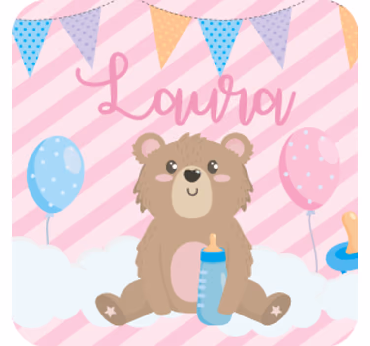 Dessous de verre personnalisable ourson mignon avec ballons - TenStickers