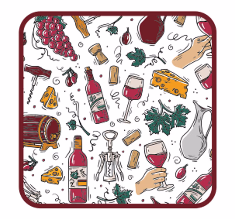 Dessous de verre bière bouteilles vin raisins fromage - TenStickers