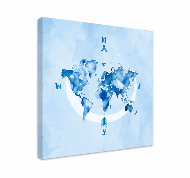 Tableau bleu planisphère aquarelle bleu - TenStickers