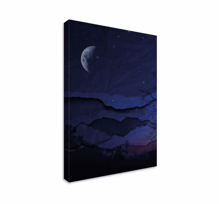 Tableau bleu paysage nocturne original avec lune - TenStickers