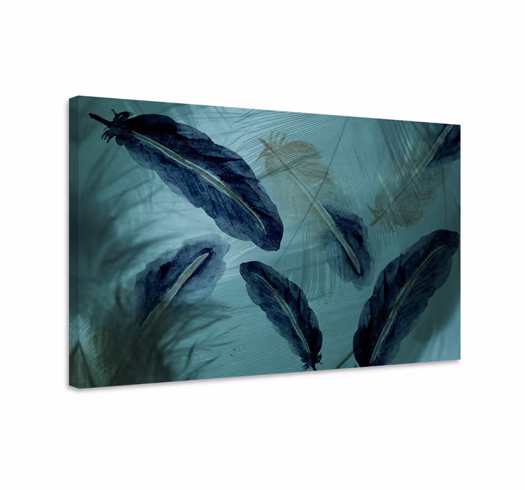 Tableau bleu ligne esthétique plume aquarelle - TenStickers
