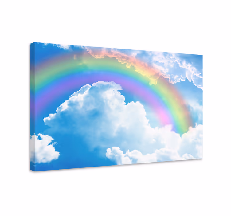 Tableau bleu arc-en-ciel sous un ciel bleu avec nuages - TenStickers