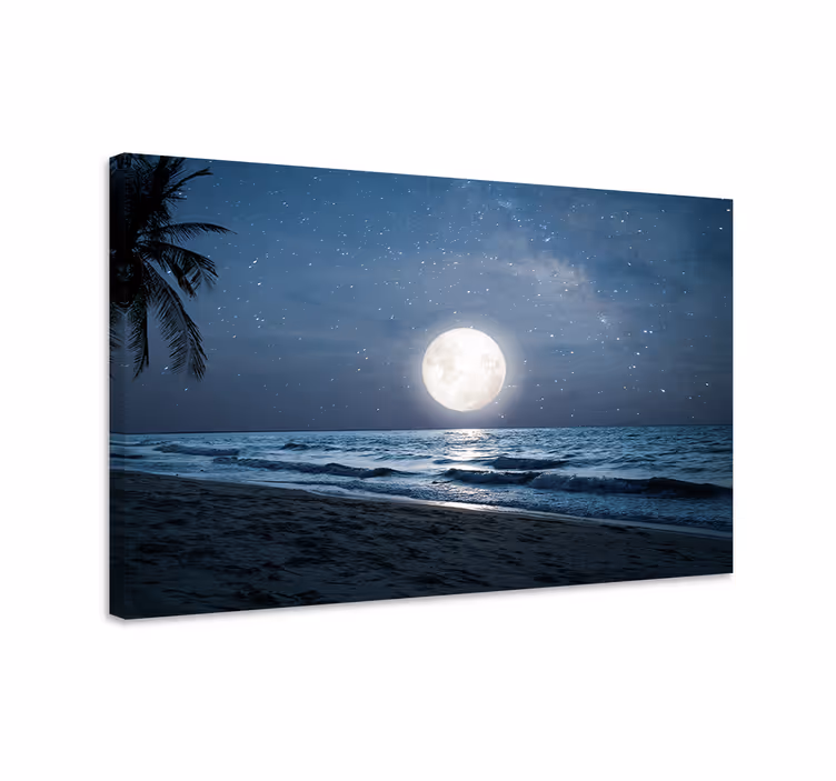 Tableau bleu lune pleine sur océan au clair de lune - TenStickers