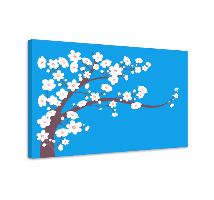 Tableau bleu fleurs blanches sur fond bleu - TenStickers