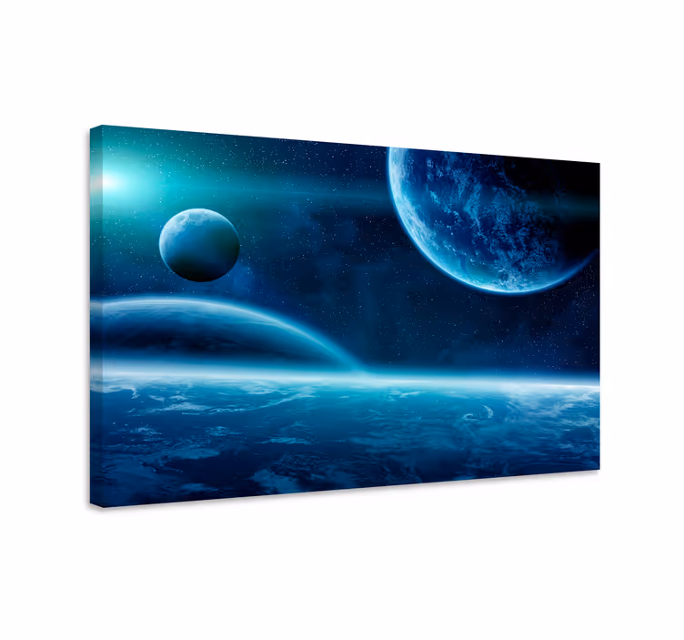 Tableau bleu mural avec des planètes - TenStickers