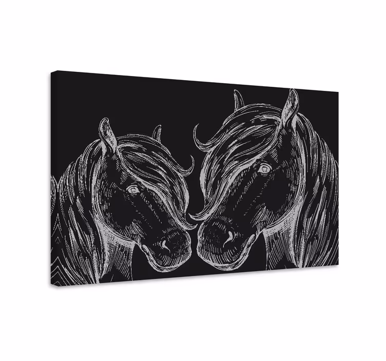 Tableau chevaux deux chevaux blancs image noir et blanc - TenStickers