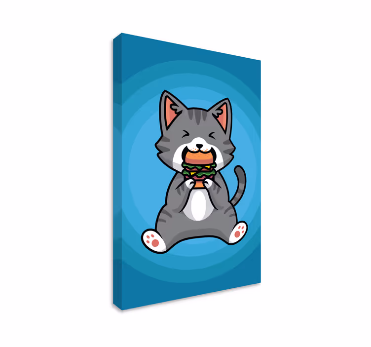 Tableau chat chat mangeant un hamburger - TenStickers