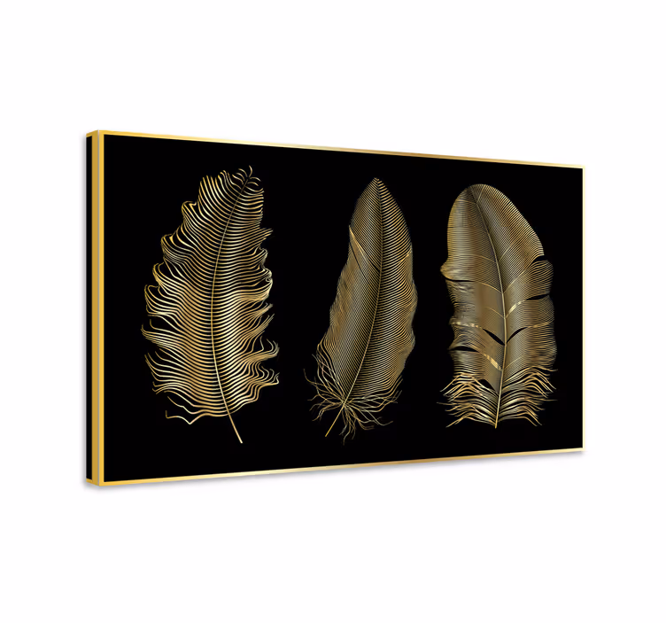 Tableau plumes designs en feuilles d'or - TenStickers