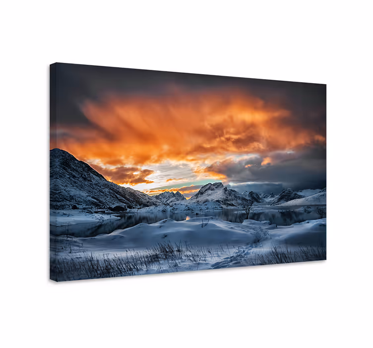 Tableau paysages coucher de soleil sur montagnes enneigées - TenStickers