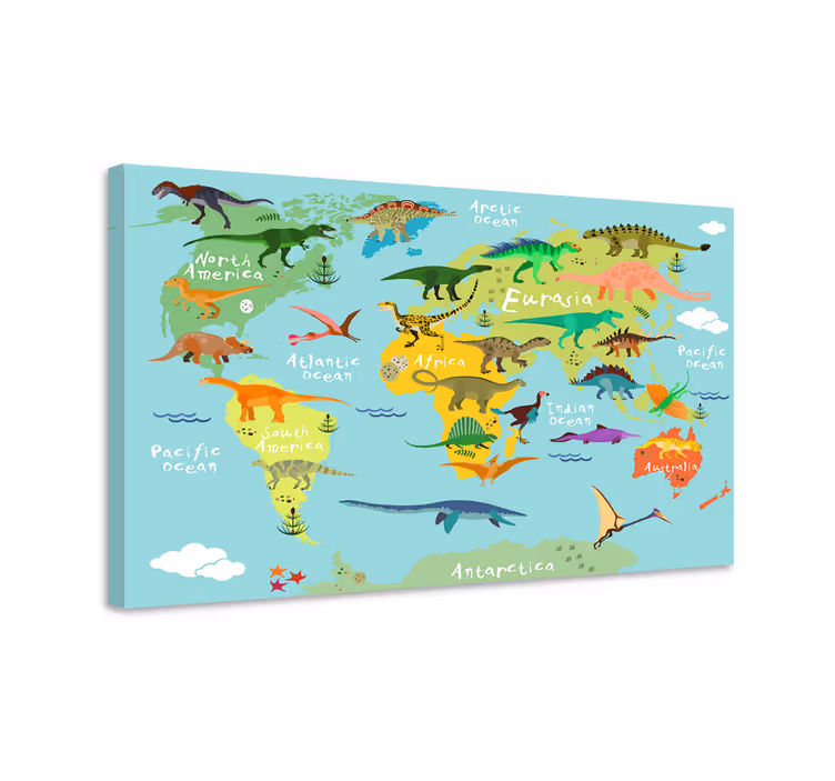 Tableau dinosaures carte du globe des dinosaures - TenStickers