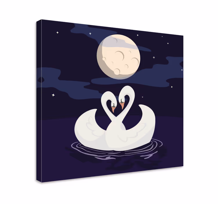 Tableau animaux cygnes à la lumière de la lune - TenStickers
