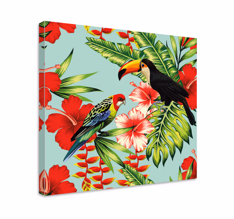 Tableau animaux oiseaux tropicaux et fleurs - TenStickers