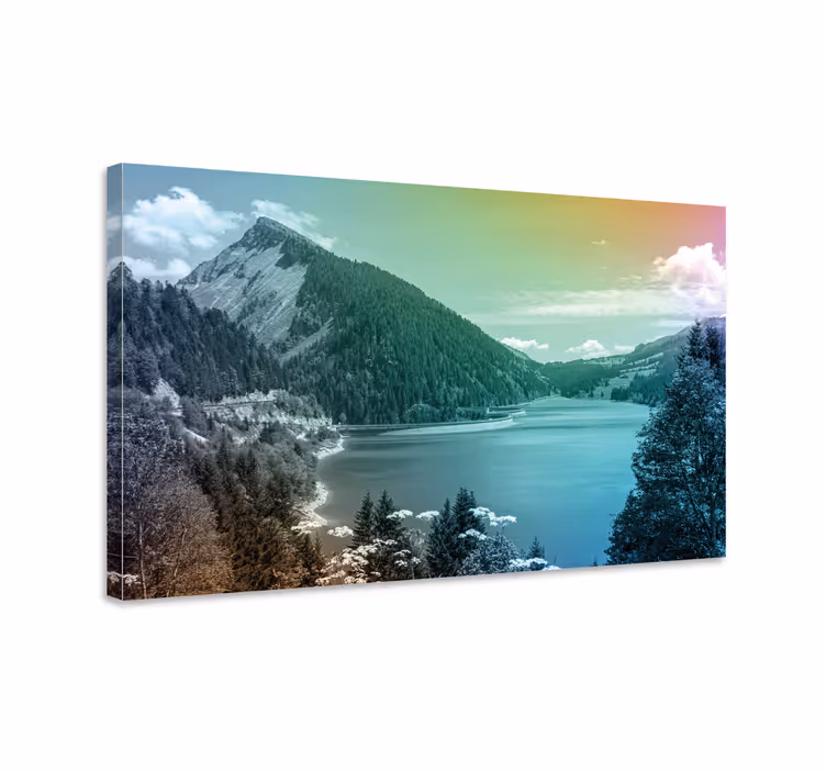 Tableau paysages vue sur lac montagneux - TenStickers