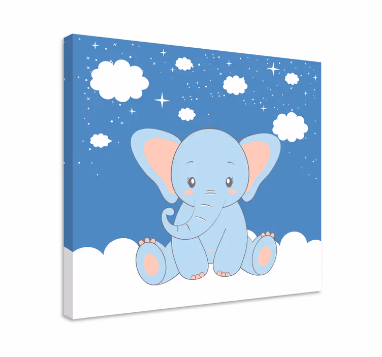 Tableau éléphant bleu mignon style dessin animé - TenStickers
