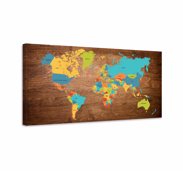 Tableau carte du monde Texture du bois - TenStickers