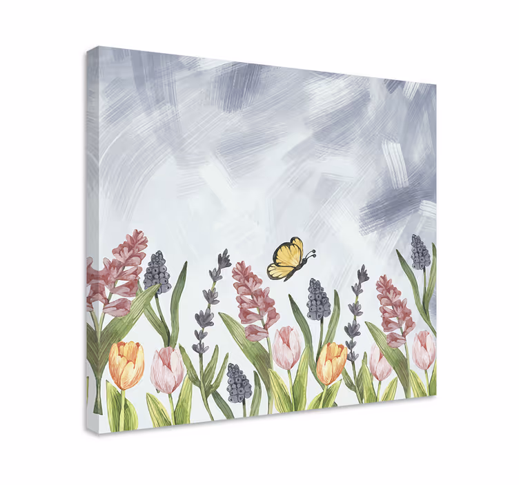 Tableau fleurs et plantes papillon parmi les fleurs - TenStickers