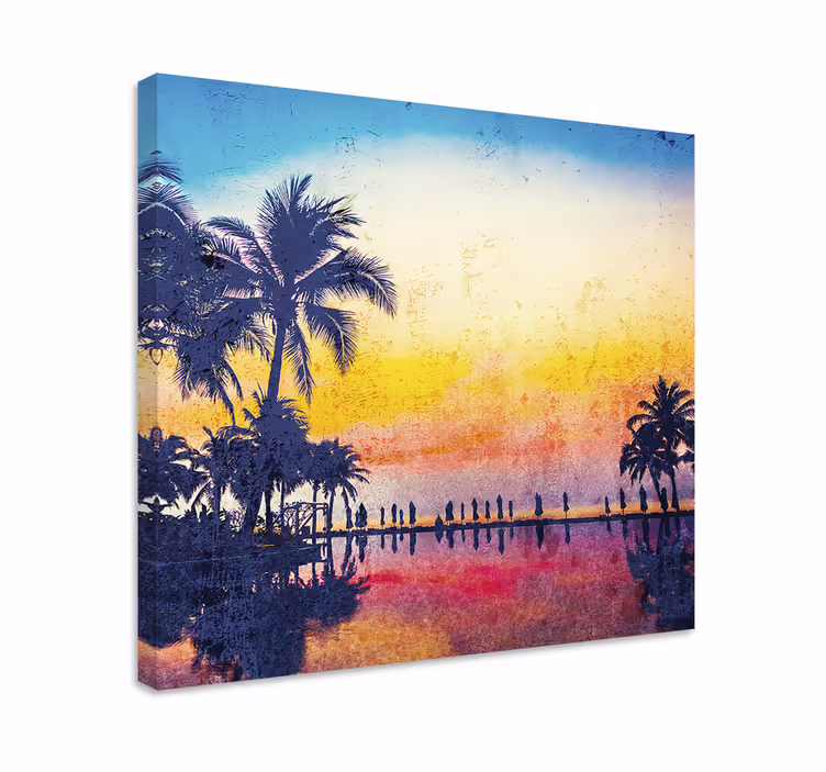 Tableau paysages reflet de palmiers en silhouette - TenStickers