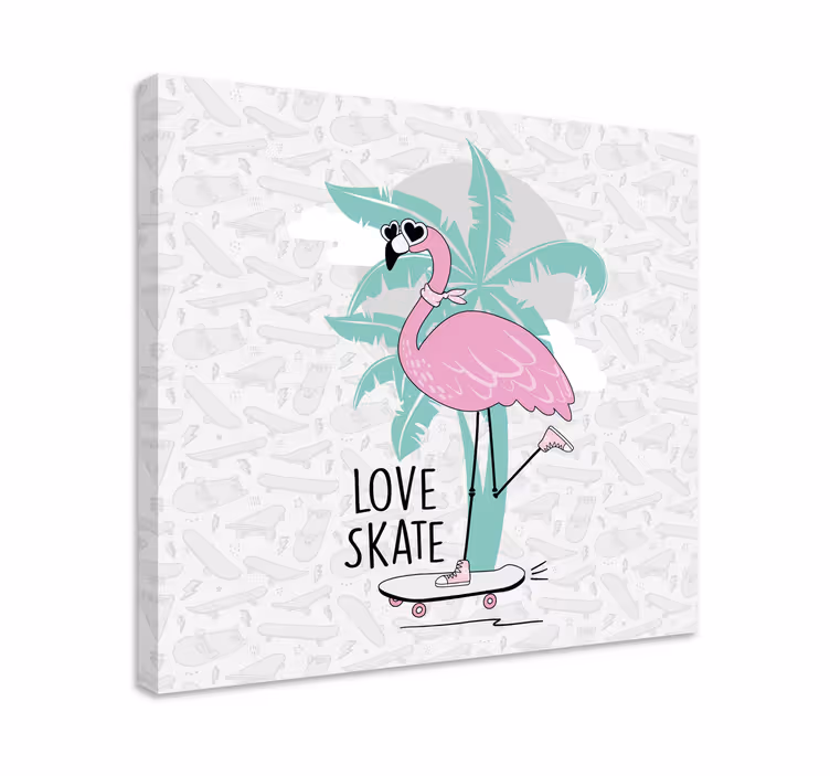 Tableau animaux flamant rose en skateboard - TenStickers