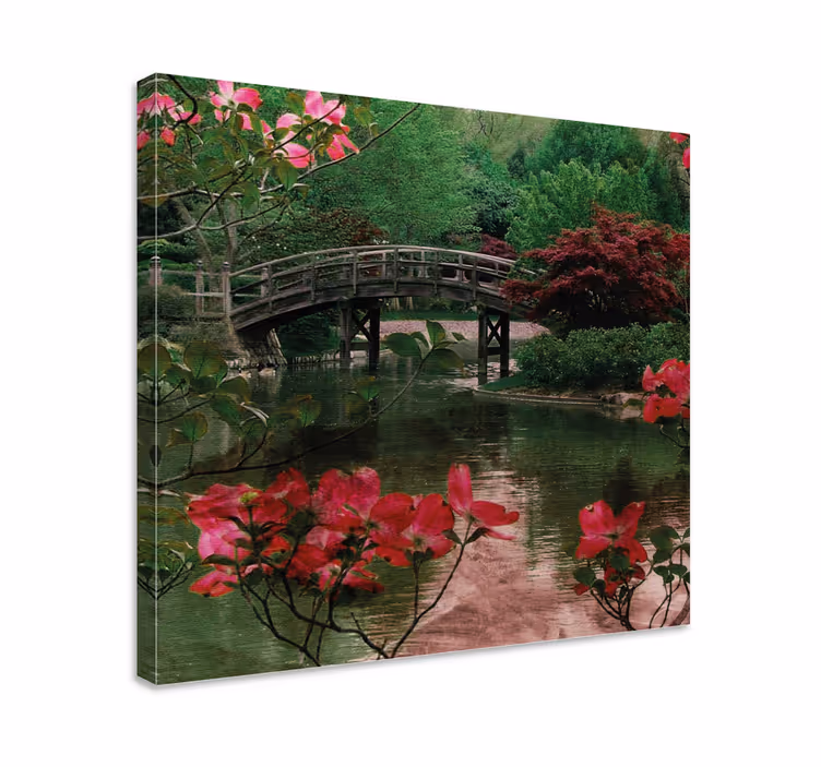 Tableau fleurs et plantes pont entouré de fleurs - TenStickers